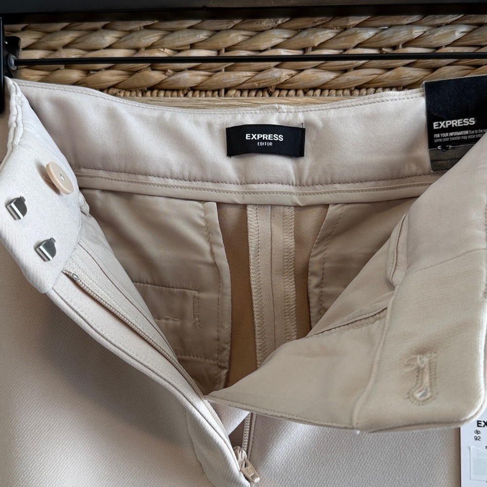 NWT Express Editor Mid-Rise Boot Cut Beige Woven Career Dress Pant Trouser, 8 - Picture 8 of 10